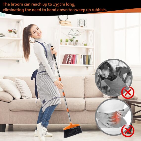talifoca Besen und Kehrschaufel Set, Aufrechter Kehrmaschine und Kehrschaufel Combo, Kehrmaschine und Kehrschaufel Langem Griff für abnehmbares und klappbares Besen für die Bodenreinigung in Küche