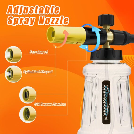 Verbesserte Schaumlanze Schaumkanone für Kärcher K-Serie K2 K3 K4 K5 K6 K7 Hochdruckreiniger, 1L Schneeschaumlanze mit Verstellbarer Schaumdüse für Autowäsche (Schwarz & Gelb)