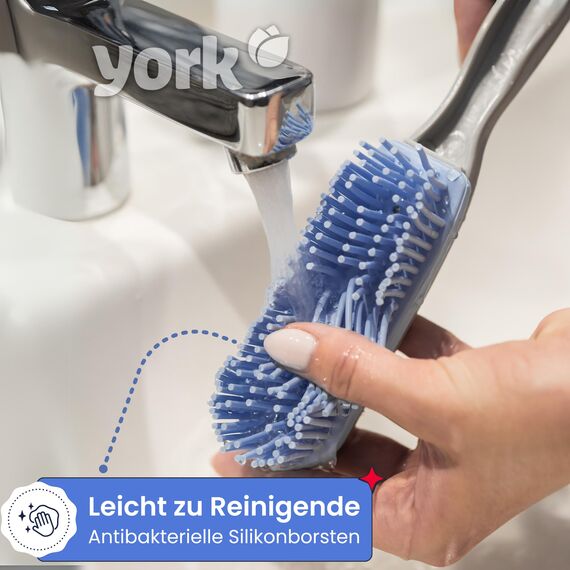 York Handfeger und Schaufel für die Reinigung - Gummiborsten Kehrschaufel Set für Schmutz, Haare und Staub Gummibesen Kehrset (30x20x6), Grau Blau