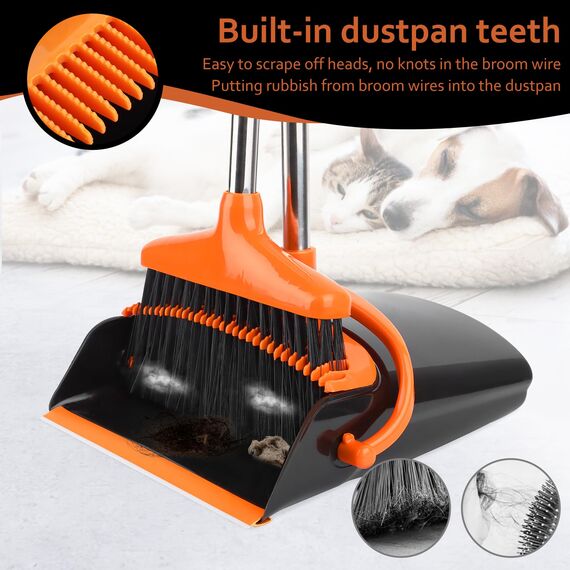 talifoca Besen und Kehrschaufel Set, Aufrechter Kehrmaschine und Kehrschaufel Combo, Kehrmaschine und Kehrschaufel Langem Griff für abnehmbares und klappbares Besen für die Bodenreinigung in Küche