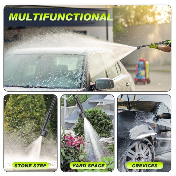 Akku Hochdruckreiniger, highsam Pressure Washer 4-Gang-Modus Max 120Bar, Druckreiniger Mobiler mit 2x4.0Ah Batterien, 6-in-1und 180° Drehbare Düse, Schaumsprüher, 5M Schlauch | Reinigung Bewässerung