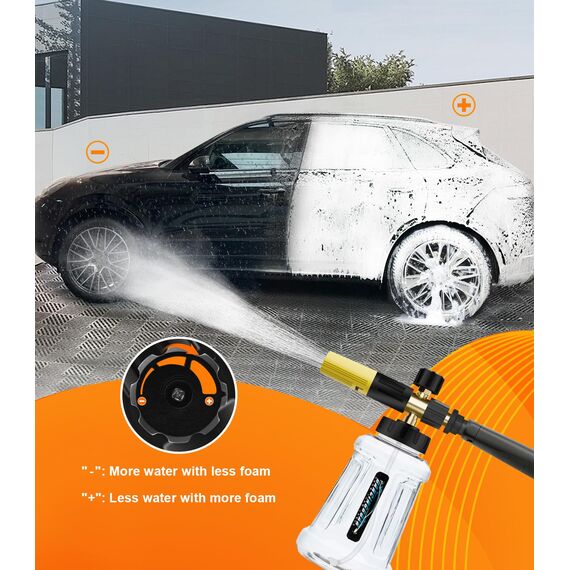 Verbesserte Schaumlanze Schaumkanone für Kärcher K-Serie K2 K3 K4 K5 K6 K7 Hochdruckreiniger, 1L Schneeschaumlanze mit Verstellbarer Schaumdüse für Autowäsche (Schwarz & Gelb)