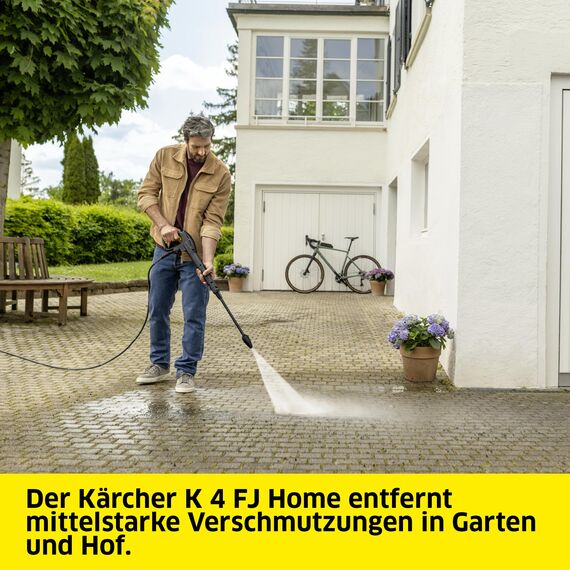 Kärcher Hochdruckreiniger K 4 FJ Home, Druck: max. 130 bar, Fördermenge: 420 l/h, Flächenleistung: 30 m²/h, Wasserfilter, Gewicht: 5,7 kg, HD-Pistole, Dreckfräser, VPS, Schaumdüse, Home Kit