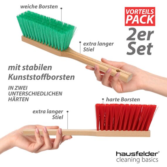 Hausfelder Kehrset 3-teilig – Straßenbesen 40 cm breit mit Stiel & 2 Handfeger – Kehrbesen Set für Garten Terrasse Garage – stabil robust elaston – Outdoor Reinigungsset