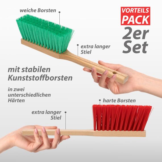 Hausfelder Handfeger 2er Set, Handbesen, Kehrbesen für Garten & Outdoor, mit harten Kunststoffborsten, Kleiner Besen für draußen