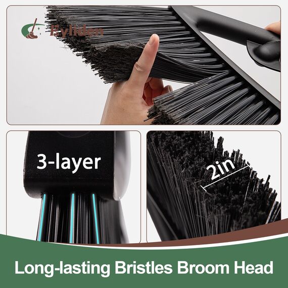 Eyliden Besen mit Stiel Draußen, 146cm Straßenbesen mit Steifen Borsten für Schwere Reinigung, 45° Kommerziell Robuster Gartenbesen für Innen & Außen, Terrasse, Garage, Hof, Balkon, Deck, Schwarz