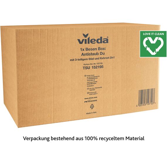 Vileda DuActiva Besen Set, 3-TLG Stiel, 2in1 Kehrset, Kein Staub Aufwirbeln, Mikroschaum, Eco-Verpackung, Perfekt für Allergiker