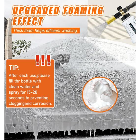 Verbesserte Schaumlanze Schaumkanone für Kärcher K-Serie K2 K3 K4 K5 K6 K7 Hochdruckreiniger, 1L Schneeschaumlanze mit Verstellbarer Schaumdüse für Autowäsche (Schwarz & Gelb)