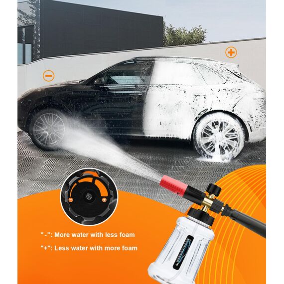 Verbesserte Schaumlanze Schaumkanone für Kärcher K-Serie K2 K3 K4 K5 K6 K7 Hochdruckreiniger, 1L Schneeschaumlanze mit Verstellbarer Schaumdüse für Autowäsche (Schwarz & Rot)