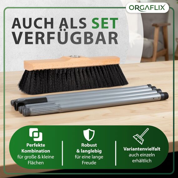 ORGAFLIX Besen ohne Stiel mit weichen Borsten 28cm, rostfreies Metallgewinde 24mm, Deutsche Qualitätsmischung, Stubenbesen, Zimmerbesen, Kehrbesen ohne Besenstiel, Made in Germany
