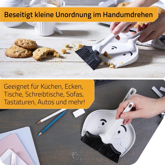 Peleg Design Dustache – Mini Tischkehrset mit Schnurrbart-Look | Tischbesen mit Schaufel & Kleiner Besen für Küche, Auto & Camping