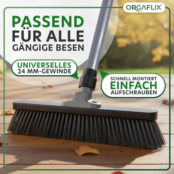 ORGAFLIX Premium Besenstiel mit 24 mm Gewinde, verstellbar von 60 bis 130 cm, universell einsetzbar für Besen, Kehrbesen, Straßenbesen und Industriebesen, Stabiler Metallstiel in Grau, Made in Italy