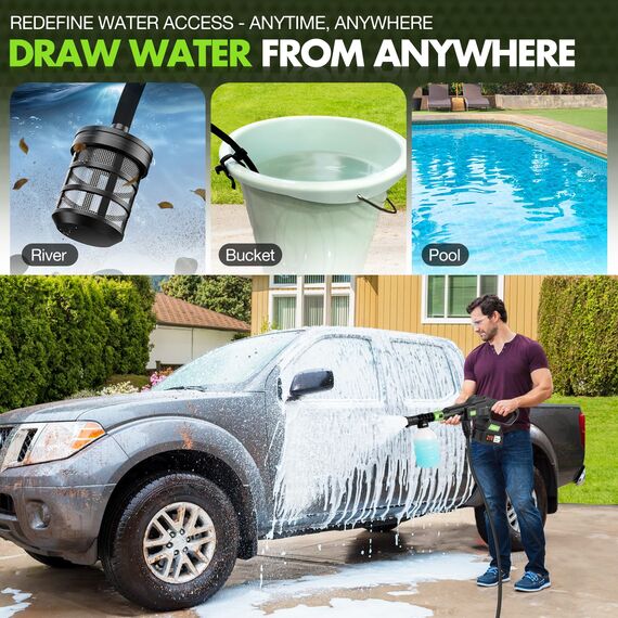 DeeprBlu Akku Hochdruckreiniger Auto, 50Bar Tragbarer Hochdruckreiniger Pistole mit 6-in-1 Verstellbarer Düse, Mobiler Hochdruckreinigers mit Akku 5.0Ah,Akku-Druckreinigerpistole für Auto &Bewässerung