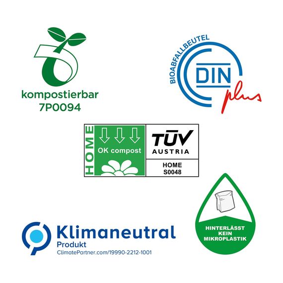 bioMat Kompostierbare 20l Biomüllbeutel mit Tragegriff, 78 Tüten, Premium-Qualität, DINplus Zertifiziert, Klimaneutral, Made in Germany