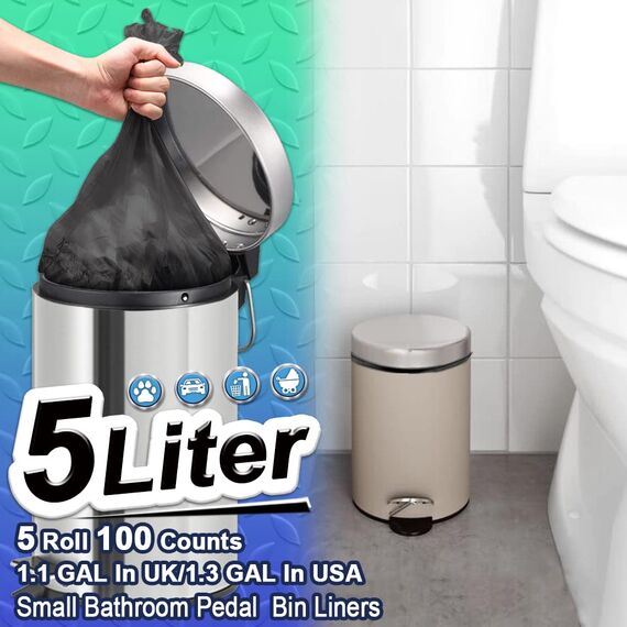 AOSULI Kleine Müllbeutel 5L Schwarz Müllsäcke 100 Stück Abfallsäcke Geeignet für Badezimmer,Küche,Büro