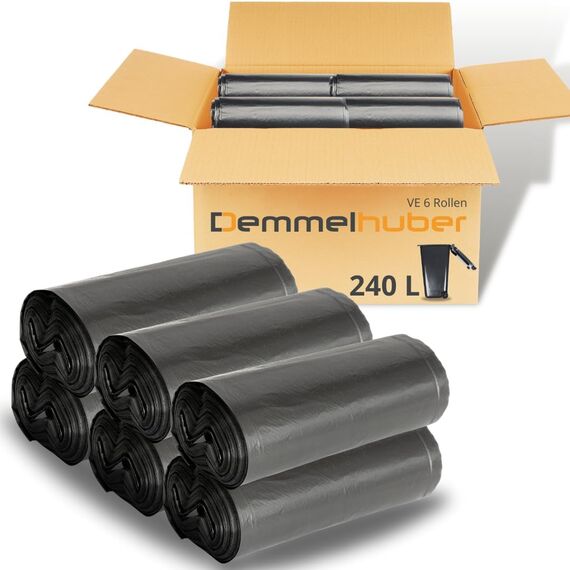 Müllsäcke 240 Liter extrastark & reißfest 60 μm Abfallsäcke, Müllbeutel, Müllsack, Abfallbeutel, Schwerlast Müllsäcke 240l extra stark für Haus, Garten, Industrie & Gastronomie (6 Rollen)