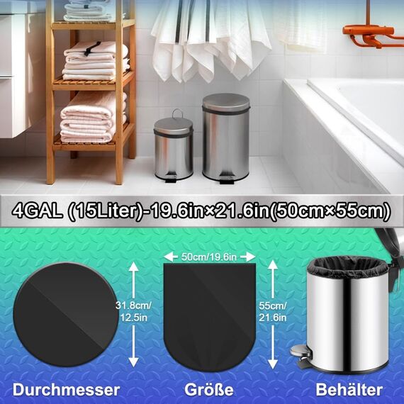 AOSULI Schwarz Müllbeutel 15L Müllsäcke Kleine Reißfest Abfallsäcke Geeignet für Badezimmer,Küche,Büro,100 Stück Mülltüten