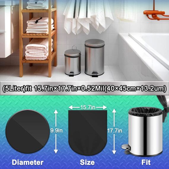 AOSULI Kleine Müllbeutel 5L Schwarz Müllsäcke 100 Stück Abfallsäcke Geeignet für Badezimmer,Küche,Büro