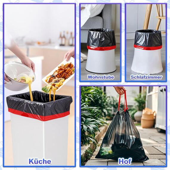 AOSULI Schwarz Müllbeutel 25L mit Zugband Reißfest Mülltüten Küche Müllsäcke,40 Stück Abfallsäcke