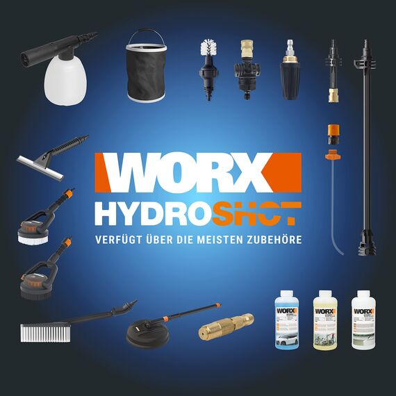 WORX WG633E.9 Hydroshot Akku-Hochdruckreiniger 20V - 56 Bar Max. Druck - zur Reinigung & Bewässerung - leistungsstarker bürstenloser Motor - 5-in-1 Druckdüse - ohne Akku & Ladegerät, Schwarz