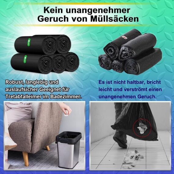AOSULI Schwarz Müllbeutel 15L Müllsäcke Kleine Reißfest Abfallsäcke Geeignet für Badezimmer,Küche,Büro,100 Stück Mülltüten