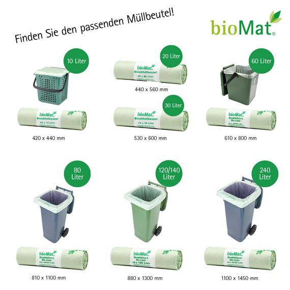 bioMat Kompostierbare 20l Biomüllbeutel mit Tragegriff, 104 Tüten, Premium-Qualität, DIN+ Zertifiziert, Klimaneutral, Made in Germany