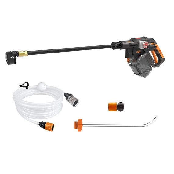 WORX WG633E.9 Hydroshot Akku-Hochdruckreiniger 20V - 56 Bar Max. Druck - zur Reinigung & Bewässerung - leistungsstarker bürstenloser Motor - 5-in-1 Druckdüse - ohne Akku & Ladegerät, Schwarz