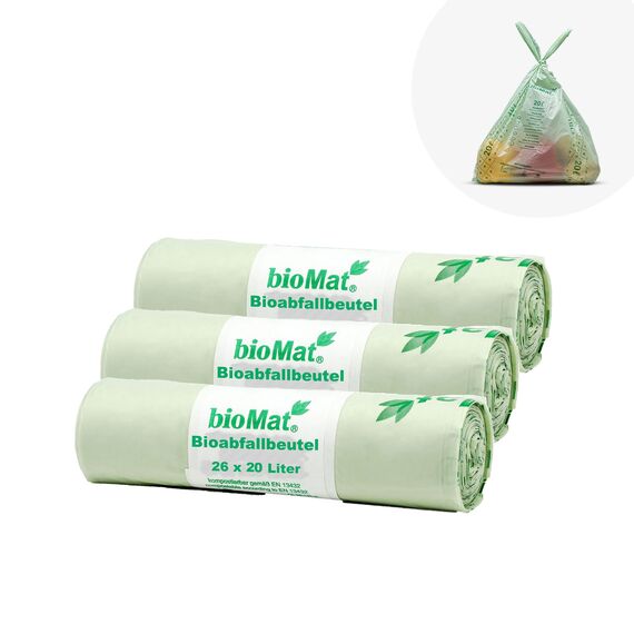 bioMat Kompostierbare 20l Biomüllbeutel mit Tragegriff, 78 Tüten, Premium-Qualität, DINplus Zertifiziert, Klimaneutral, Made in Germany