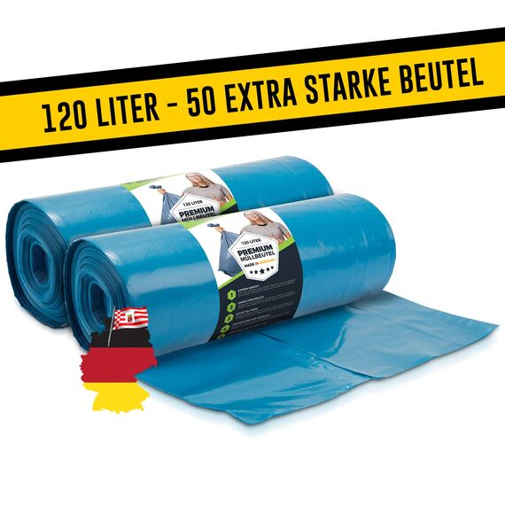 Müllsäcke 120L Blau - Extrem Reißfest - Abfallsäcke - Abfall Beutel XXL - Typ 100 Extra - Müllbeutel 120 L - 70 µ - 700x1100 mm - LDPE - Großer Müllsack - 120 Liter