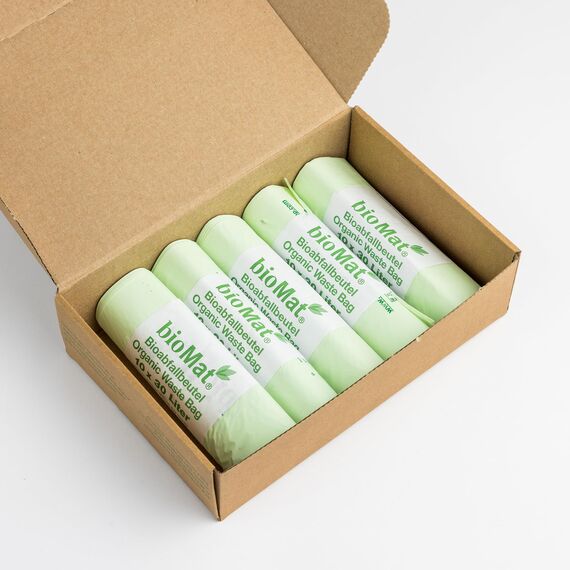 bioMat Kompostierbare 30l Biomüllbeutel, 50 Tüten, Premium-Qualität, DINplus Zertifiziert, Klimaneutral, Made in Germany