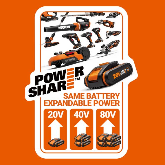 WORX WG633E.9 Hydroshot Akku-Hochdruckreiniger 20V - 56 Bar Max. Druck - zur Reinigung & Bewässerung - leistungsstarker bürstenloser Motor - 5-in-1 Druckdüse - ohne Akku & Ladegerät, Schwarz