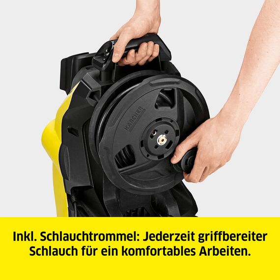 Kärcher Hochdruckreiniger K 4 Premium Power Control: Clevere App-Unterstützung - die passende Lösung für stärkere Verschmutzungen - inkl. Schlauchtrommel gelb/schwarz