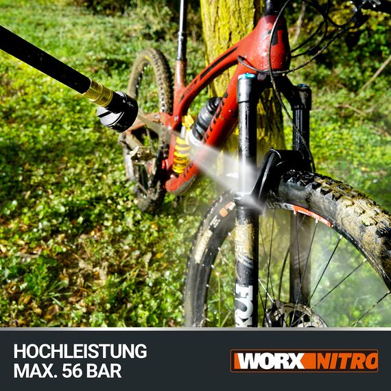 WORX WG633E.9 Hydroshot Akku-Hochdruckreiniger 20V - 56 Bar Max. Druck - zur Reinigung & Bewässerung - leistungsstarker bürstenloser Motor - 5-in-1 Druckdüse - ohne Akku & Ladegerät, Schwarz