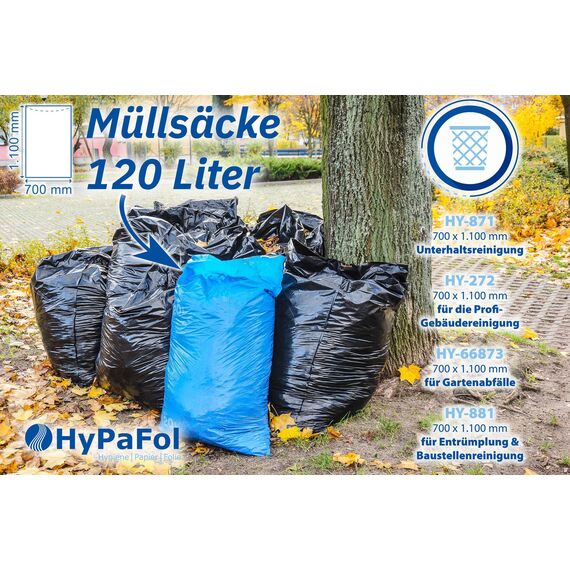 Müllbeutel 120L I 250 Stück Blaue Säcke I Stabile, große Müllsäcke I Vielseitig einsetzbare Abfallsäcke I Blaue Müllsäcke