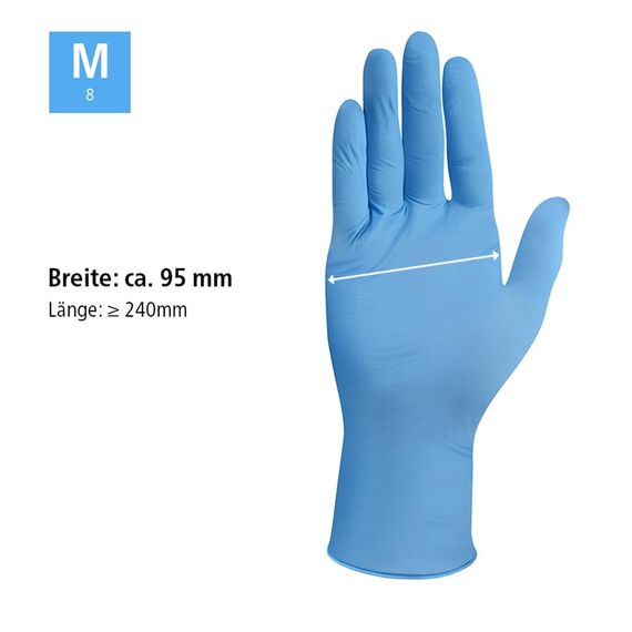 100x Siegmund Nitril-Einweghandschuhe blau - Größe M - dehnbare, puderfreie, medizinische Nitrilhandschuhe höchster Qualität - undurchlässig für Bakterien, Pilze und Viren