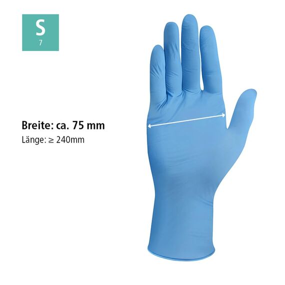 100x Siegmund Nitril-Einweghandschuhe blau - Größe S - dehnbare, puderfreie, medizinische Nitrilhandschuhe höchster Qualität - undurchlässig für Bakterien, Pilze und Viren