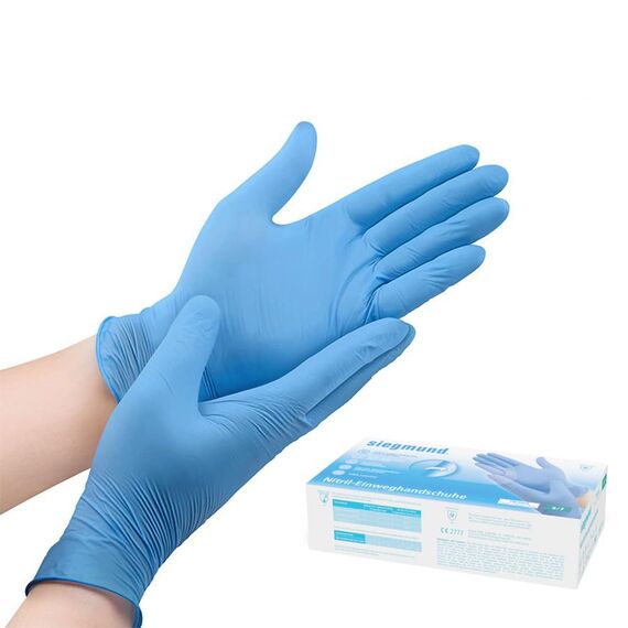 100x Siegmund Nitril-Einweghandschuhe blau - Größe S - dehnbare, puderfreie, medizinische Nitrilhandschuhe höchster Qualität - undurchlässig für Bakterien, Pilze und Viren