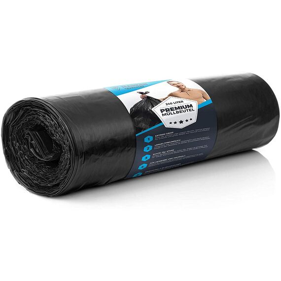 Müllsäcke 240 Liter 70 μ Premium Schwerlast Müllsäcke XL für Industrie - Extrem reißfest - Rolle Sack schwarz Beutel für Mülltonne - Abfallsäcke (15 Beutel - 1 Rolle)