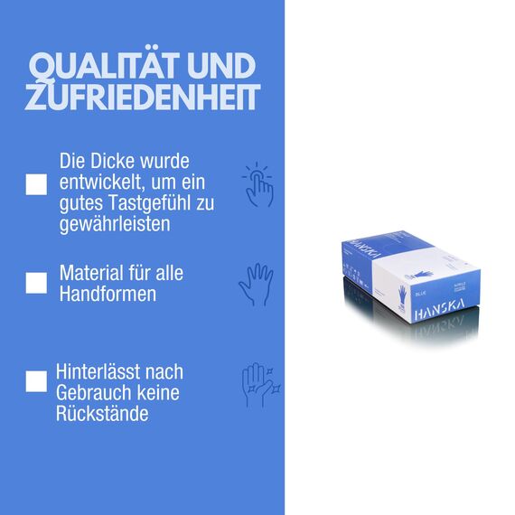 HANSKA 1000 Blau Nitril-Einweghandschuhe – puderfrei – Einweg – beidhändig tragbar – unsteril – Gummibasis – Geeignet für medizinische Bereiche und Lebensmittelverarbeitung (1000, XL)