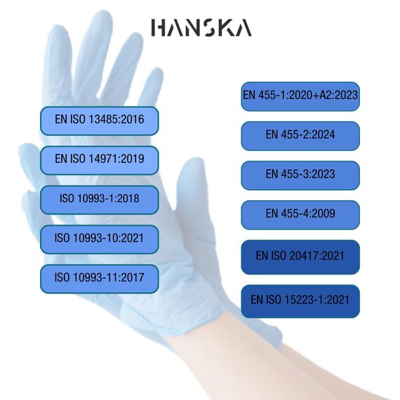 HANSKA 500 Blau Nitril-Einweghandschuhe – puderfrei – Einweg – beidhändig tragbar – unsteril – Gummibasis – Geeignet für medizinische Bereiche und Lebensmittelverarbeitung (500, M)