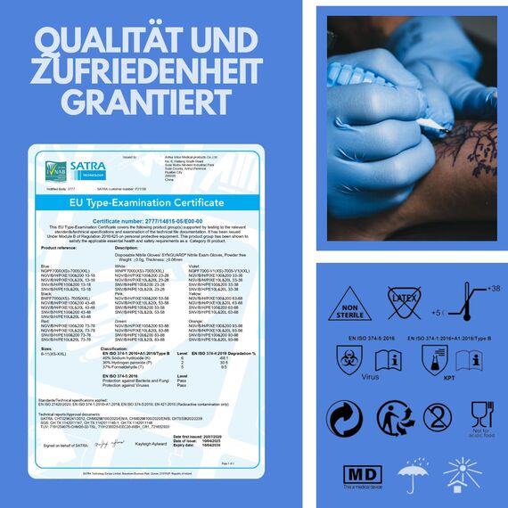 HANSKA 500 Blau Nitril-Einweghandschuhe – puderfrei – Einweg – beidhändig tragbar – unsteril – Gummibasis – Geeignet für medizinische Bereiche und Lebensmittelverarbeitung (500, XL)