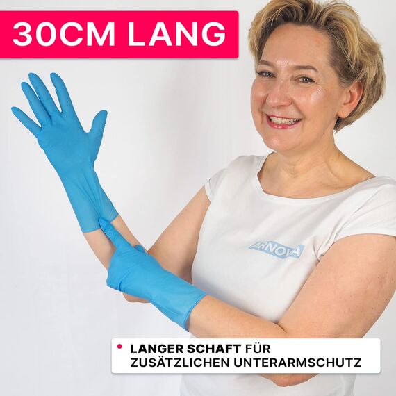 ARNOMED Einweghandschuhe Blau Extra Lang, 30cm Lange Einmalhandschuhe in M, Nitrilhandschuhe Einweg Extra Dick, 100 Stk/Box, Gummihandschuhe Lang Einweg, Nitrilhandschuhe Langer Schaft in S, M, L & XL