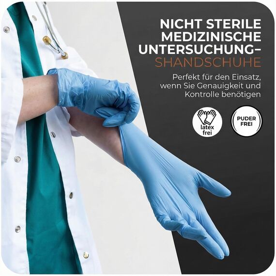 The Real Touch Einweghandschuhe, Blau Nitrilhandschuhe - Box mit 100 Stück, Einmalhandschuhe Puderfrei und Latexfrei, Nitril Handschuhe Einweg für Küche und Reinigung (Blau, M)