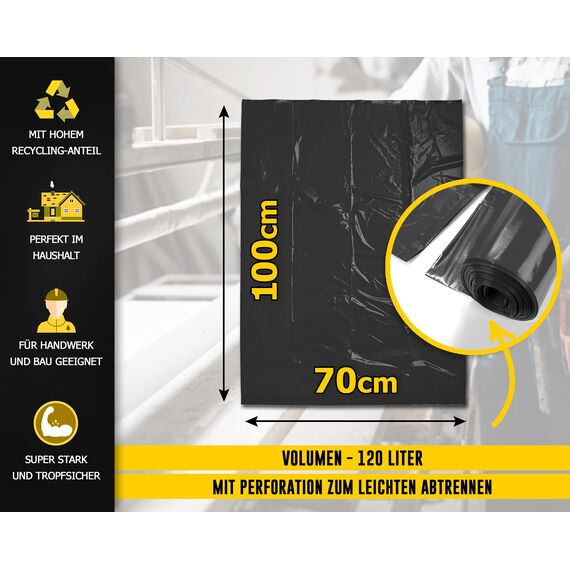 ELES VIDA Müllsäcke 120L Schwarz - Extrem Reißfest - Abfallsäcke - Abfall Beutel XXL - Typ 100 Extra - Müllbeutel 120 L - 70 µ - 700x1100 mm - LDPE - Großer Müllsack - 120 Liter - 75 Beutel