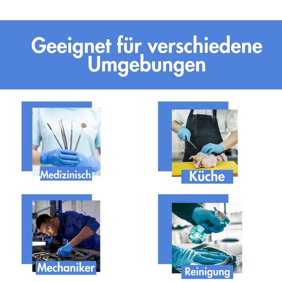 HANSKA 100 Blau Nitril-Einweghandschuhe – puderfrei – Einweg – beidhändig tragbar – unsteril – Gummibasis – Geeignet für medizinische Bereiche und Lebensmittelverarbeitung (100, M)