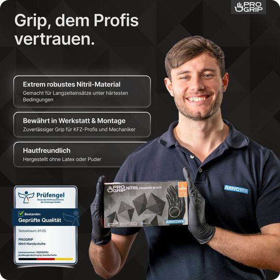 PROGRIP Einweghandschuhe Diamant Grip, Blau, Einmalhandschuhe Extra Stark, Nitrilhandschuhe Gr. XXL, 2x dicker, Handschuhe Einweg, Arbeitshandschuhe für Werkstatt & Montage, 200 Stück (4x50 Stk)