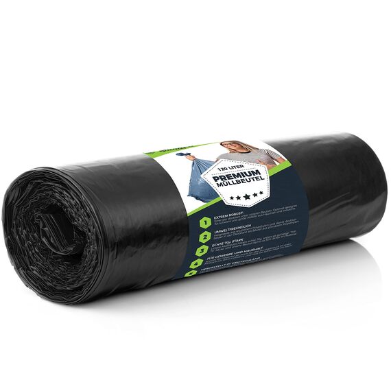Müllsäcke 120L Schwarz - Extrem Reißfest - 10 BEUTEL - Abfall Beutel XXL - Typ 100 Extra - Müllbeutel 120 L - 70 µ - 700x1100 mm - LDPE - Großer Müllsack - 120 Liter