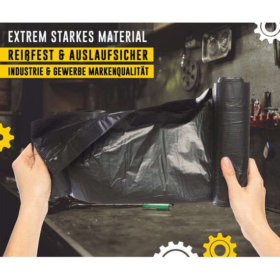 Müllsäcke 120L Schwarz - Extrem Reißfest - Abfallsäcke - Abfall Beutel XXL - Typ 100 Extra - Müllbeutel 120 L - 70 µ - 700x1100 mm - LDPE - Großer Müllsack - 120 Liter - 50 Beutel