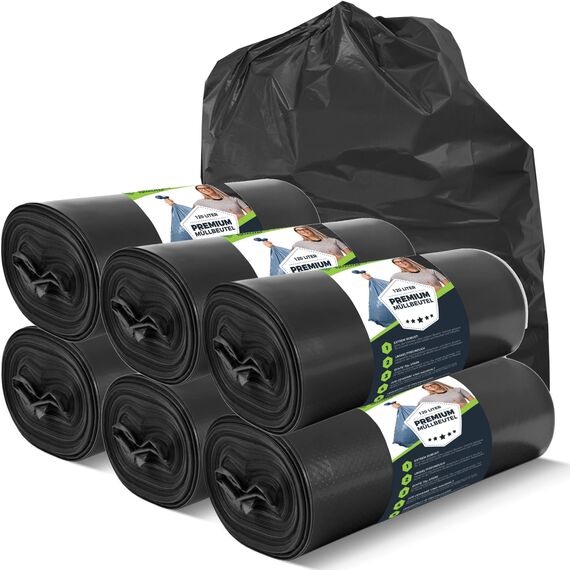 Müllsäcke 120L Schwarz 200 Beutel - Extrem Reißfest - Abfallsäcke - Abfall Beutel XXL - Typ 100 Extra - Müllbeutel 120 L - 70 µ - 700x1100 mm - LDPE - Großer Müllsack - 120 Liter - Mülltüten