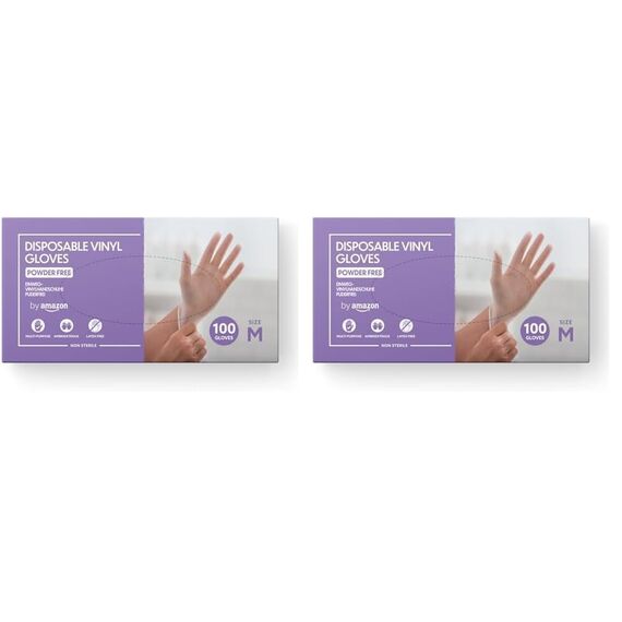 Hevea - Einweg-Vinylhandschuhe. Talkum- und latexfrei. Packung mit 100 Handschuhen. Größe M (Medium), Transparent (Packung mit 2)